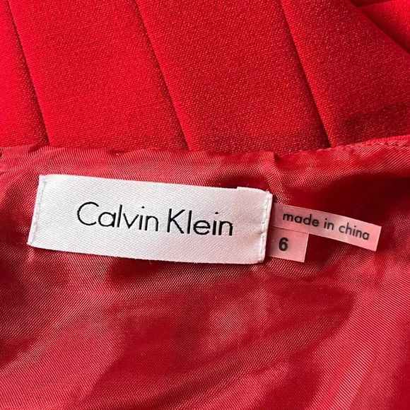 Calvin Klein Womens Shift Dress Red Pleated Scoop Neck Sleeveless Stretch 6 - Picture 7 of 8